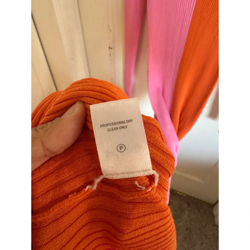 Staud Shoko orange pink colorblock knit midi dress size small - Picture 6 of 7